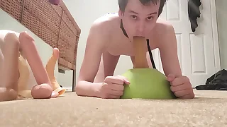 Submissive slave femboy deepthroating hardcore